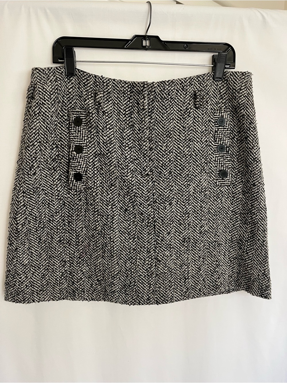 Nordstrom Black and White Herringbone Mini Skirt with Button Accents and pockets